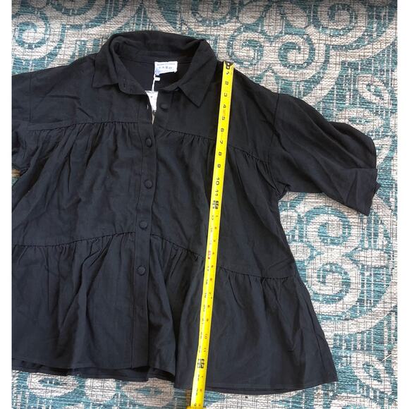 Sabo Black Luna Top Tiered Ruffle Cotton Ramie Button Front Blouse - Size S - Picture 11 of 11